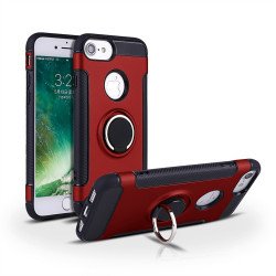 iPhone 8 / 7 360 Rotating Ring Stand Hybrid Case with Metal Plate (Red)